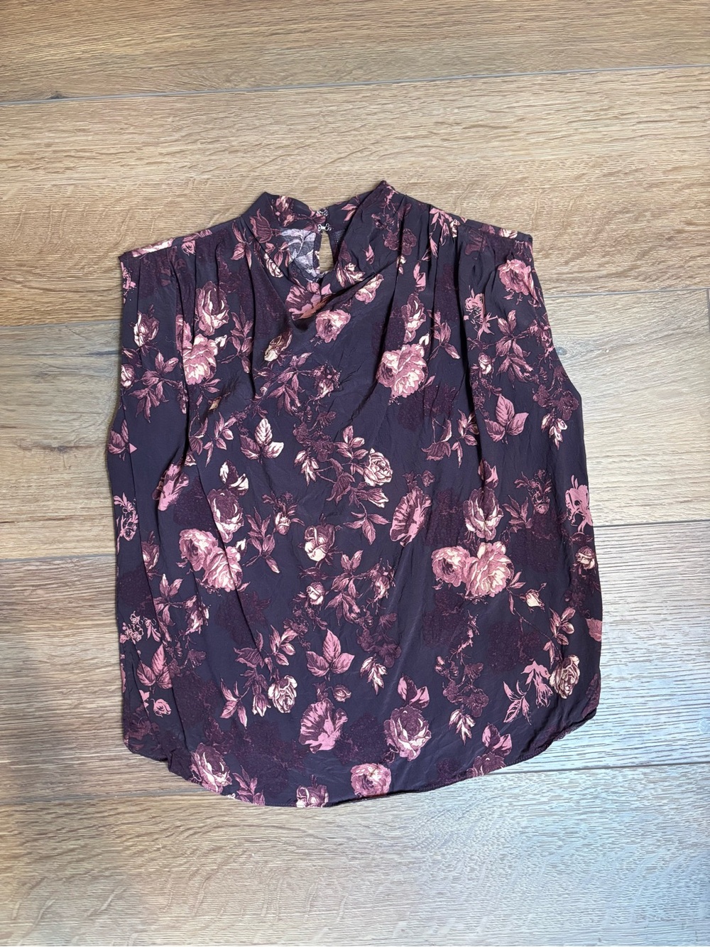 Olivaceous Wine Floral Cold-Shoulder Blouse with Pink Rose Print